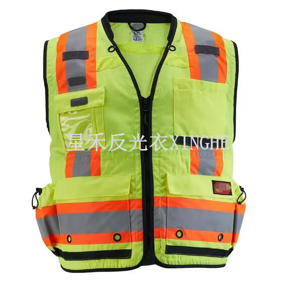 Жълта защитена жилетка от клас 2 за геодезисти с висока видимост с 27-джобове